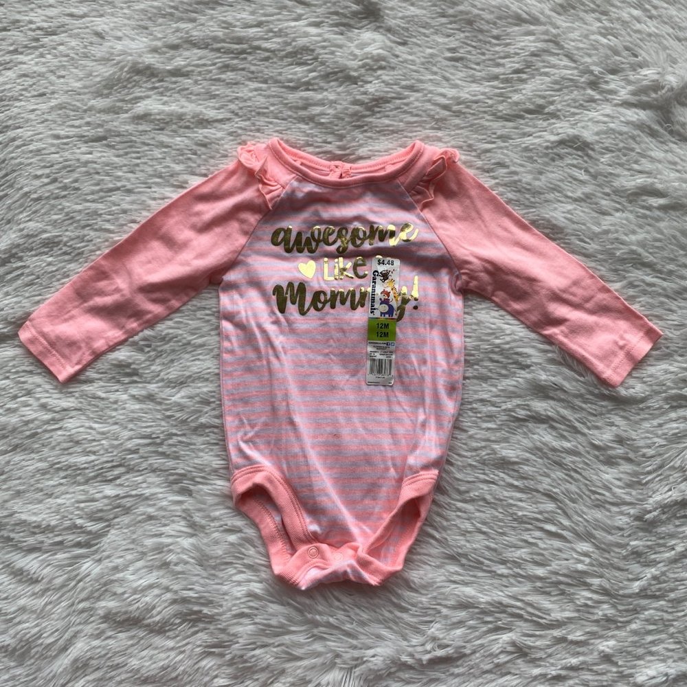 NWT GARANIMALS Pink White Awesome Like Mommy One Piece Bodysuit 12M